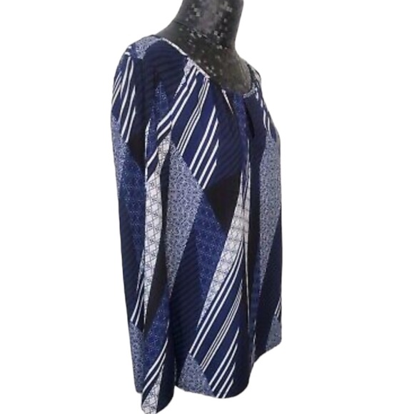 NEW Dana Buchman Navy Blue/White Patchwork Blouse - Picture 3 of 8